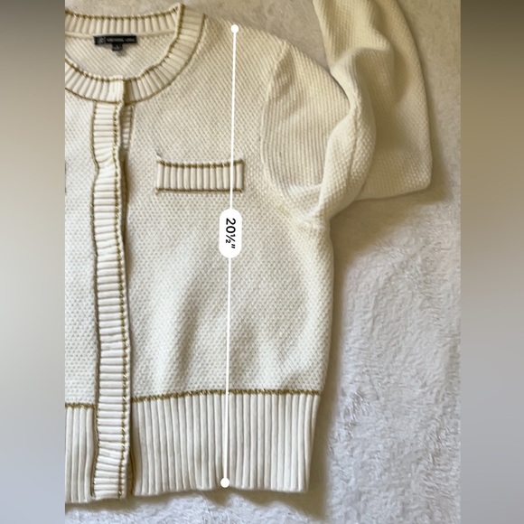 Adrianna Papell Metallic Stripe Waffle Knit Crop Cardigan Ivory Gold Size L - Picture 7 of 13